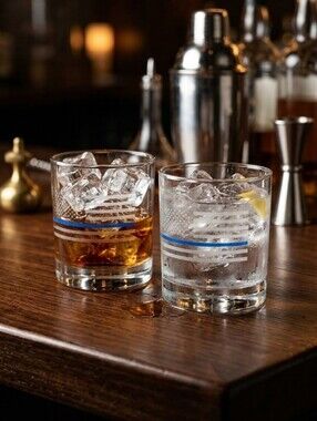 Set of 2 Thin Blue Line Engraved Whiskey Rocks Glasses embedded bullet